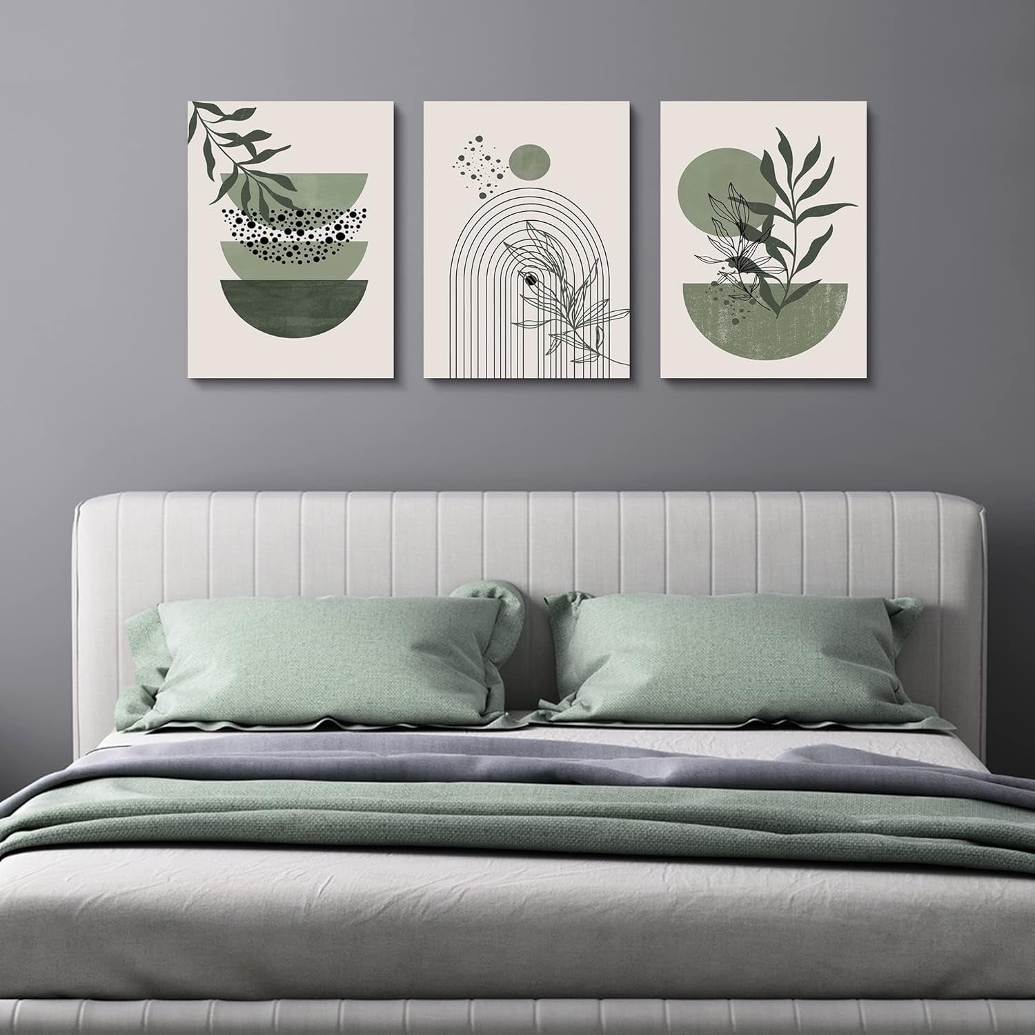 Sage Green Boho Framed Wall Art Set of 3, 12x16 Inch